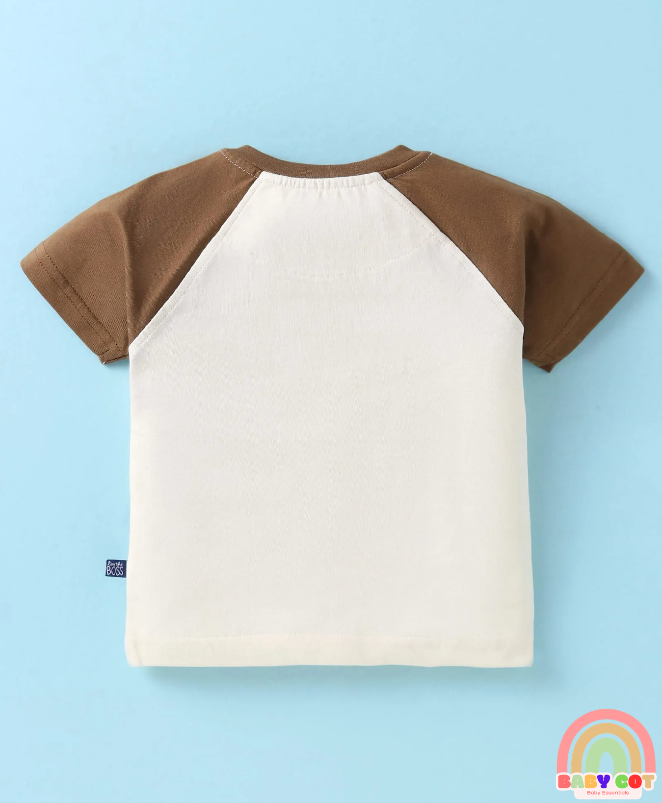 Sinker Knit Half Raglan Sleeves T-Shirt & Shorts Set with Stripes - Brown & White