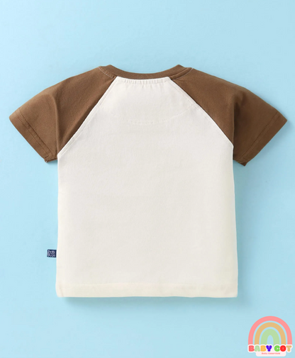 Sinker Knit Half Raglan Sleeves T-Shirt & Shorts Set with Stripes - Brown & White