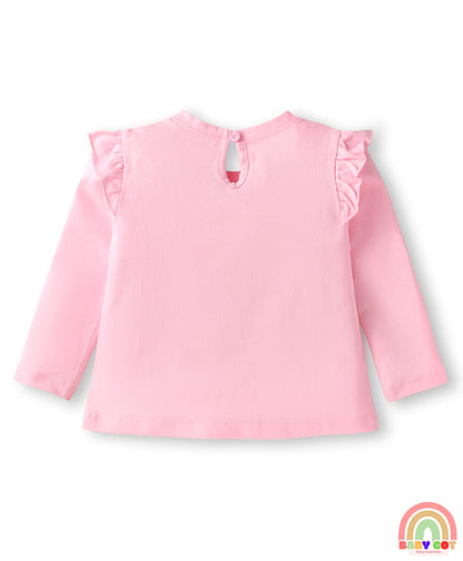 Cotton Knit Full Sleeves Hearts & Text Graphics T-Shirts with Frill Detailing Pack of 3 - Dark Pink