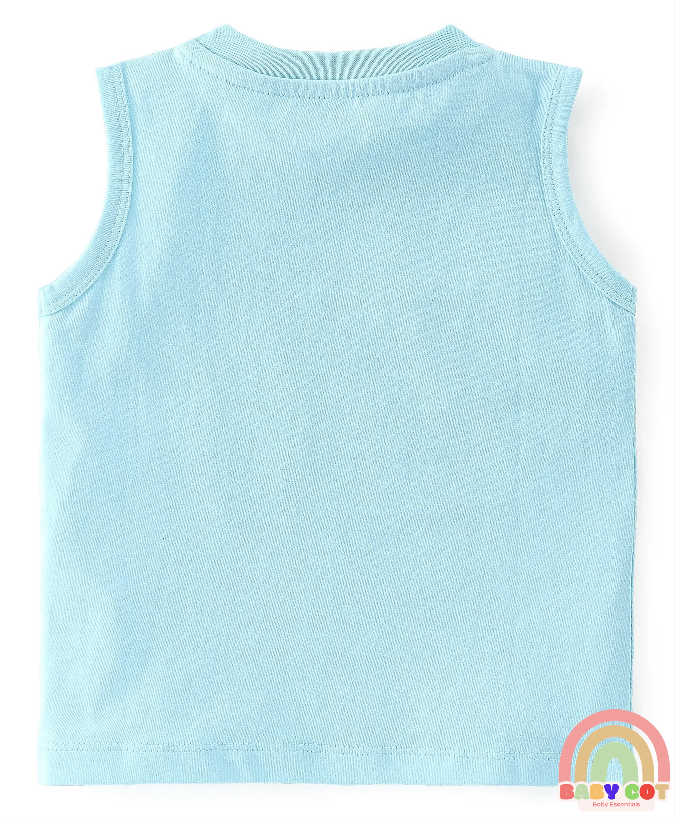 100% Cotton Knit Sleeveless T-Shirt With Striped & Jungle Theme Graphics Pack Of 3 - Orange Green & Blue