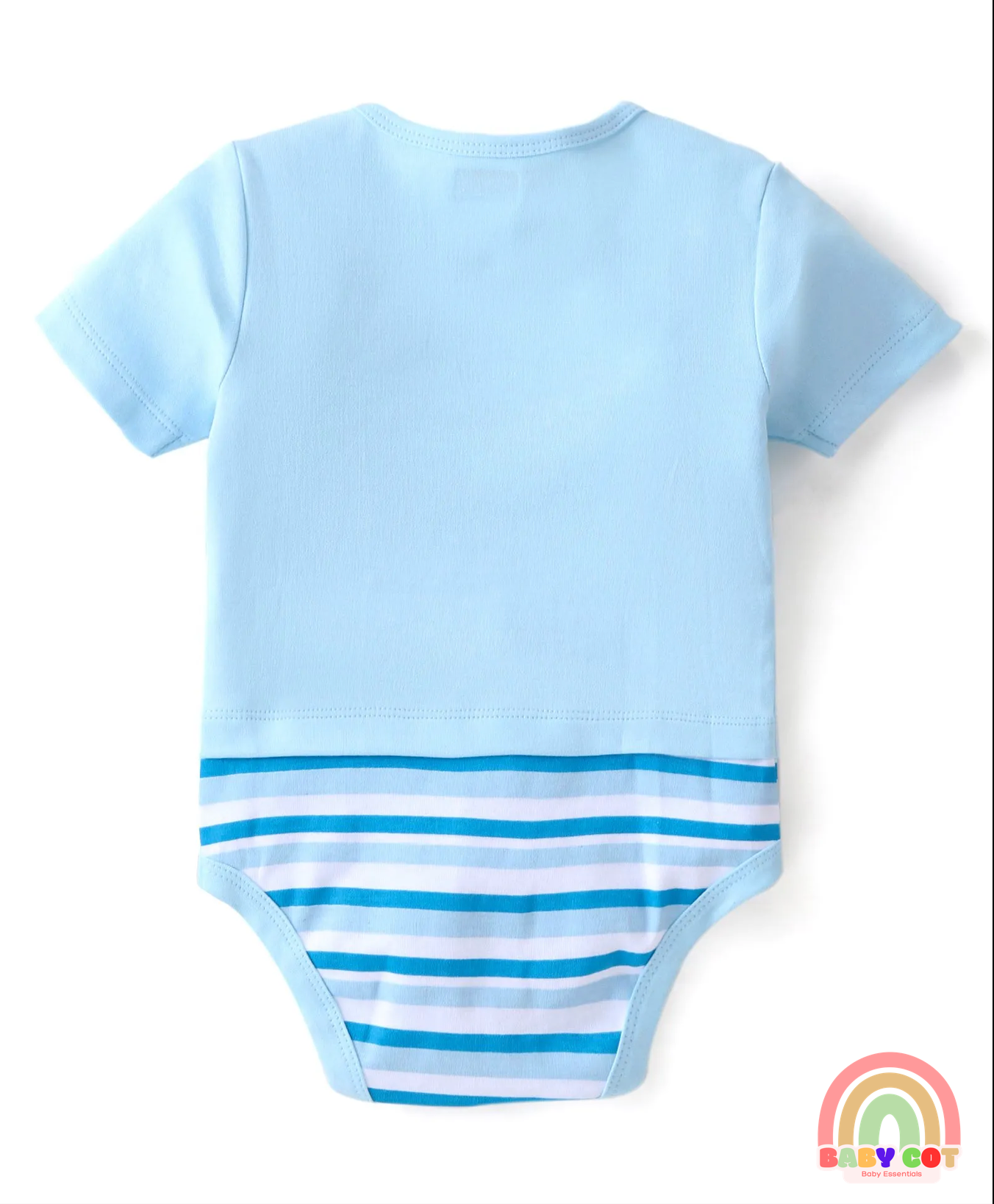 100% Cotton Knit Half Sleeves Onesies Stripes & Bear Print Pack Of 5 - Blue Yellow & White
