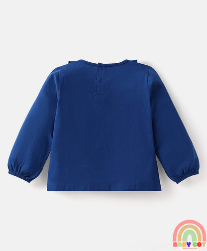Single Jersey Knit Full Peasant Sleeves Top & Leggings with Floral Print - Navy Blue & White