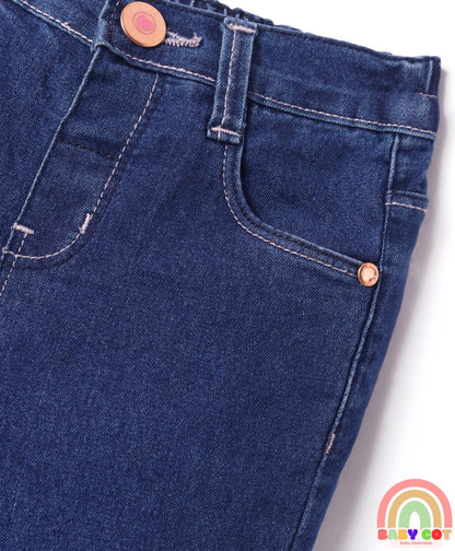 Denim Full Length Washed Jeans With Stretch - Dark Blue