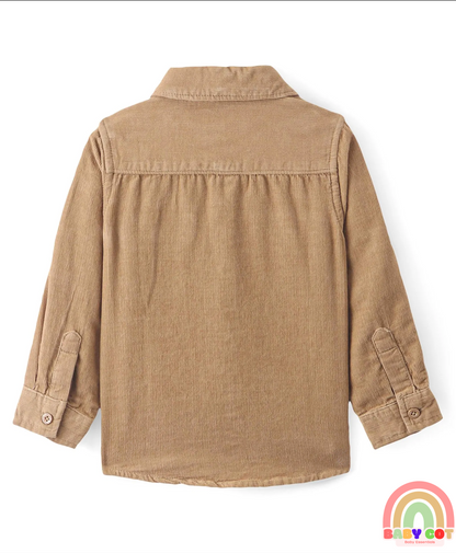 Cotton Woven Full Sleeves Solid Colour Corduory Shirt - Tan