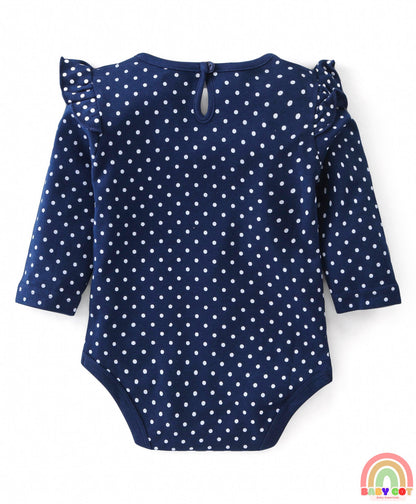 100% Cotton Interlock Full Sleeves Onesies with Frill Detailing Floral & Polka Dots Print Pack of 3 - Multicolour
