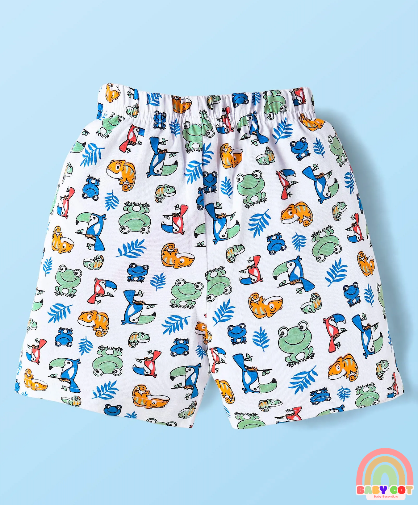 Cotton Knit Mid Thigh Length Shorts with Stripes & Frog Print Pack of 3 - White & Yellow