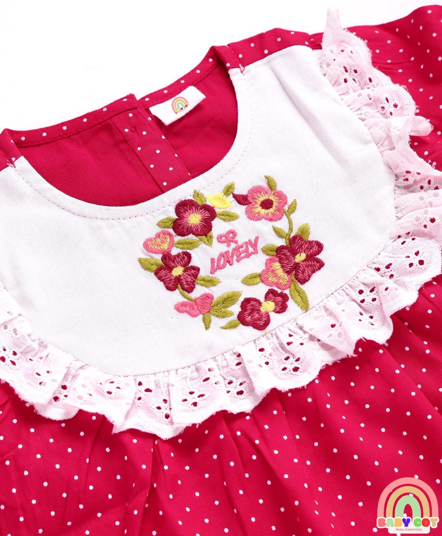 Woven Full Sleeves Rayon Top With Frill Detailing & Floral Embroidery - Dark Pink