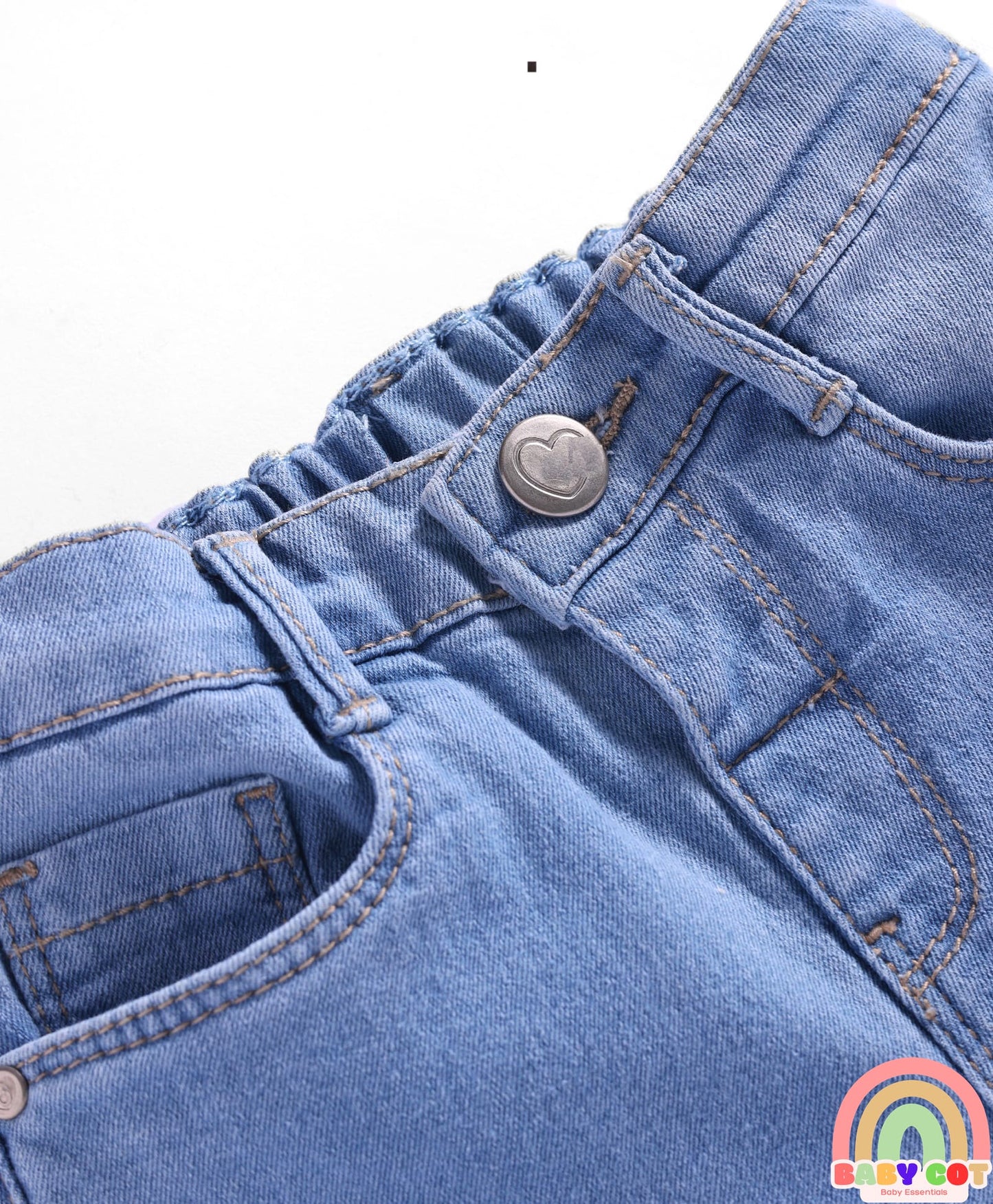 Denim Full Length Washed Stretch Jeans With Floral Embroidery - Blue
