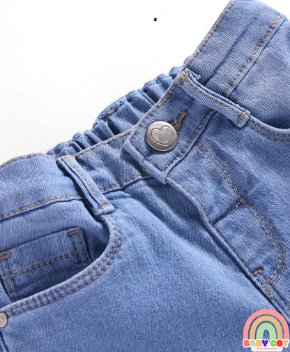 Denim Full Length Washed Stretch Jeans With Floral Embroidery - Blue