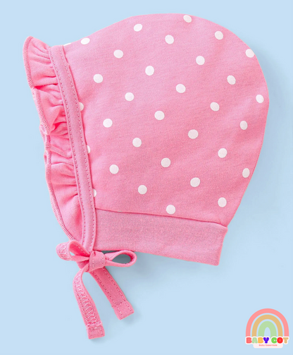 100% Cotton Cap with Knot Polka Dot & Floral Print Pack of 2 - Pink
