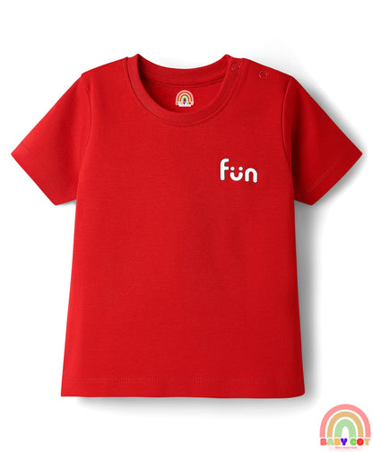 Interlock Knit Half Sleeves T-Shirts with Text Print Pack of 2 - Red & Light Green