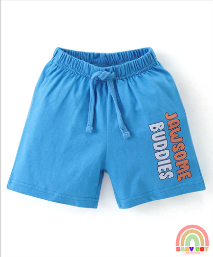 Cotton Knit Shorts with Shark & Text Print Pack of 3 - Multicolour
