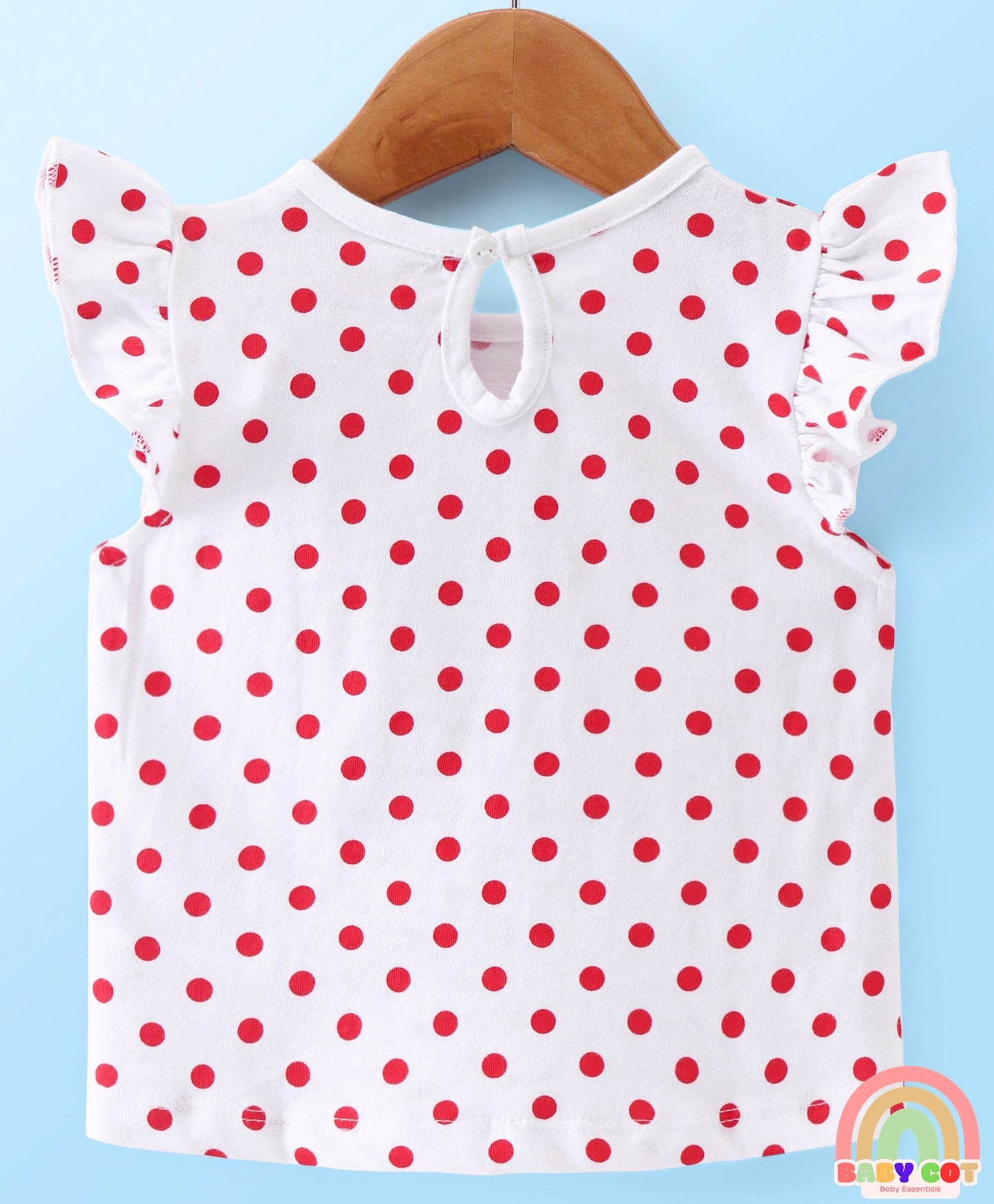 Single Jersey Knit Frill Sleeves T-Shirt With Layered Frock Floral Print - White & Red