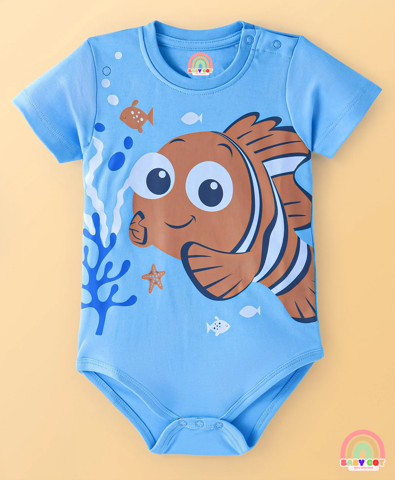 Interlock Knit Half Sleeves Onesies with Nemo Graphics Pack of 2 - Multicolour