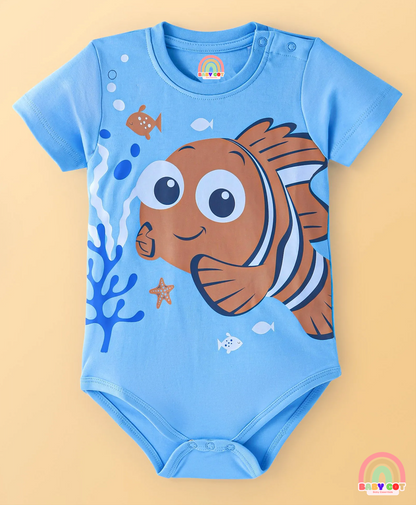 Interlock Knit Half Sleeves Onesies with Nemo Graphics Pack of 2 - Multicolour