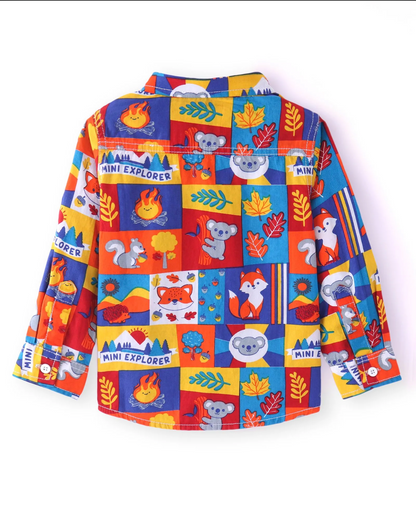 Cotton Woven Full Sleeves Animal Printed Shirt with T-shirt - Red & White