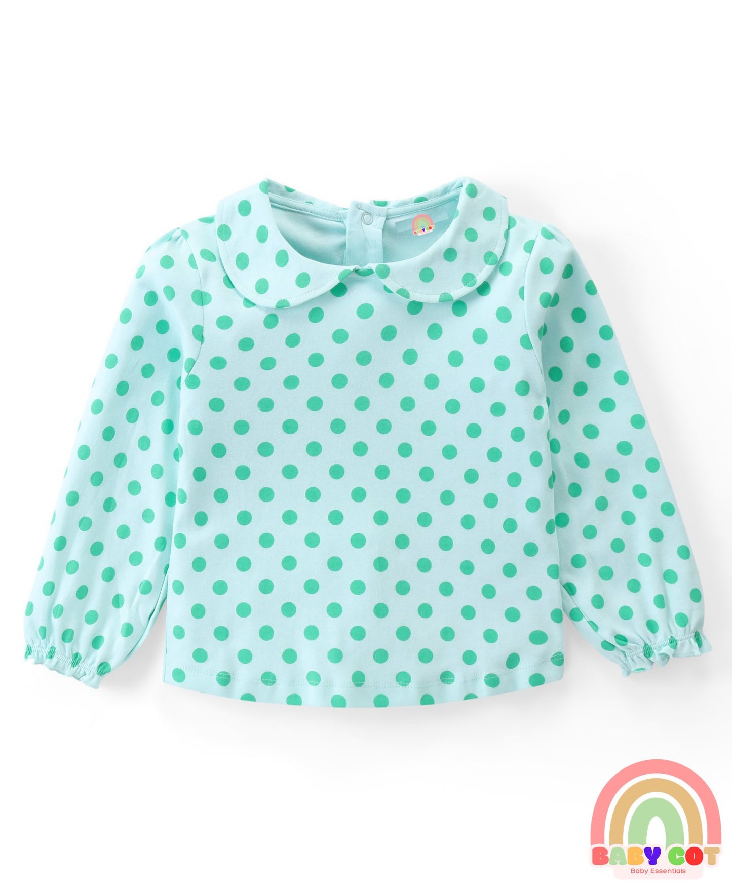 100% Cotton Knit Full Sleeves Peter Pan Collar Top With Eco- Jiva Finish Polka Dots Print Pack of 3- Multicolor