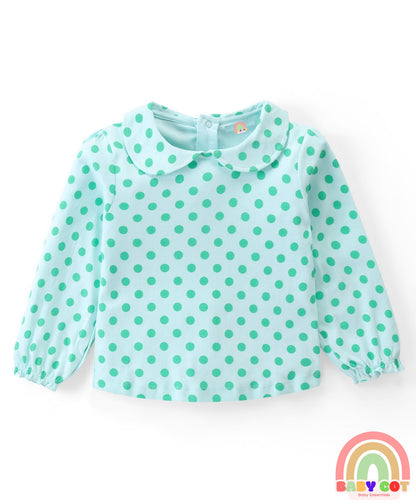 100% Cotton Knit Full Sleeves Peter Pan Collar Top With Eco- Jiva Finish Polka Dots Print Pack of 3- Multicolor