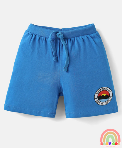 Single Jersey Knit Shorts with Explore Theme & Text Print Pack of 3 - Yellow Blue & White