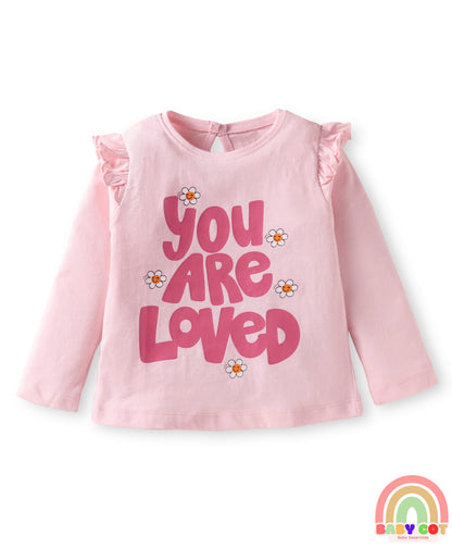 Cotton Knit Full Sleeves T-Shirts With Heart & Floral Print Pack of 3 - Orange Dark Pink & Light Pink
