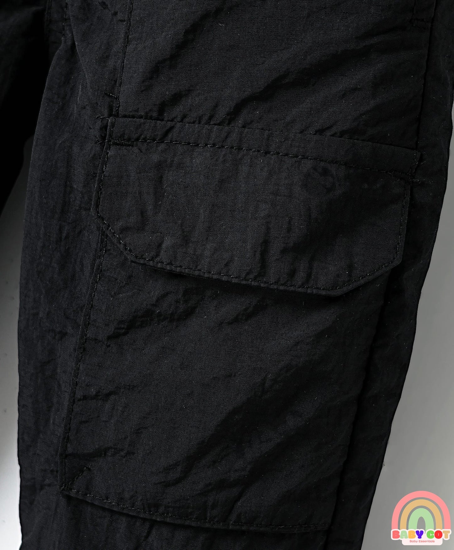 Woven Full Length Solid Colour Parachute Pant - Black