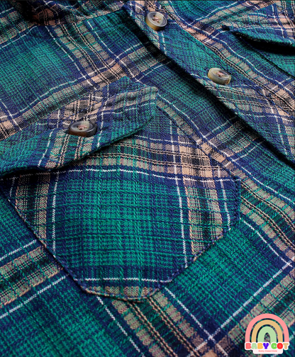 Cotton Woven Full Sleeves Checkered Hooded Shirt - Dark Green