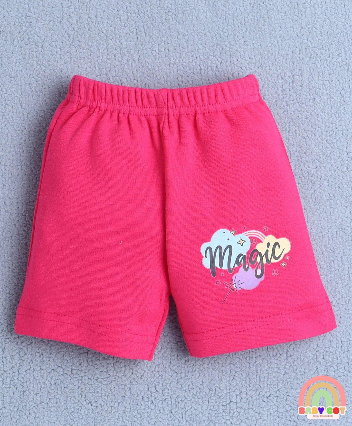 Cotton Knit Half Sleeves Unicorn Printed Tee & Shorts Set - Pink