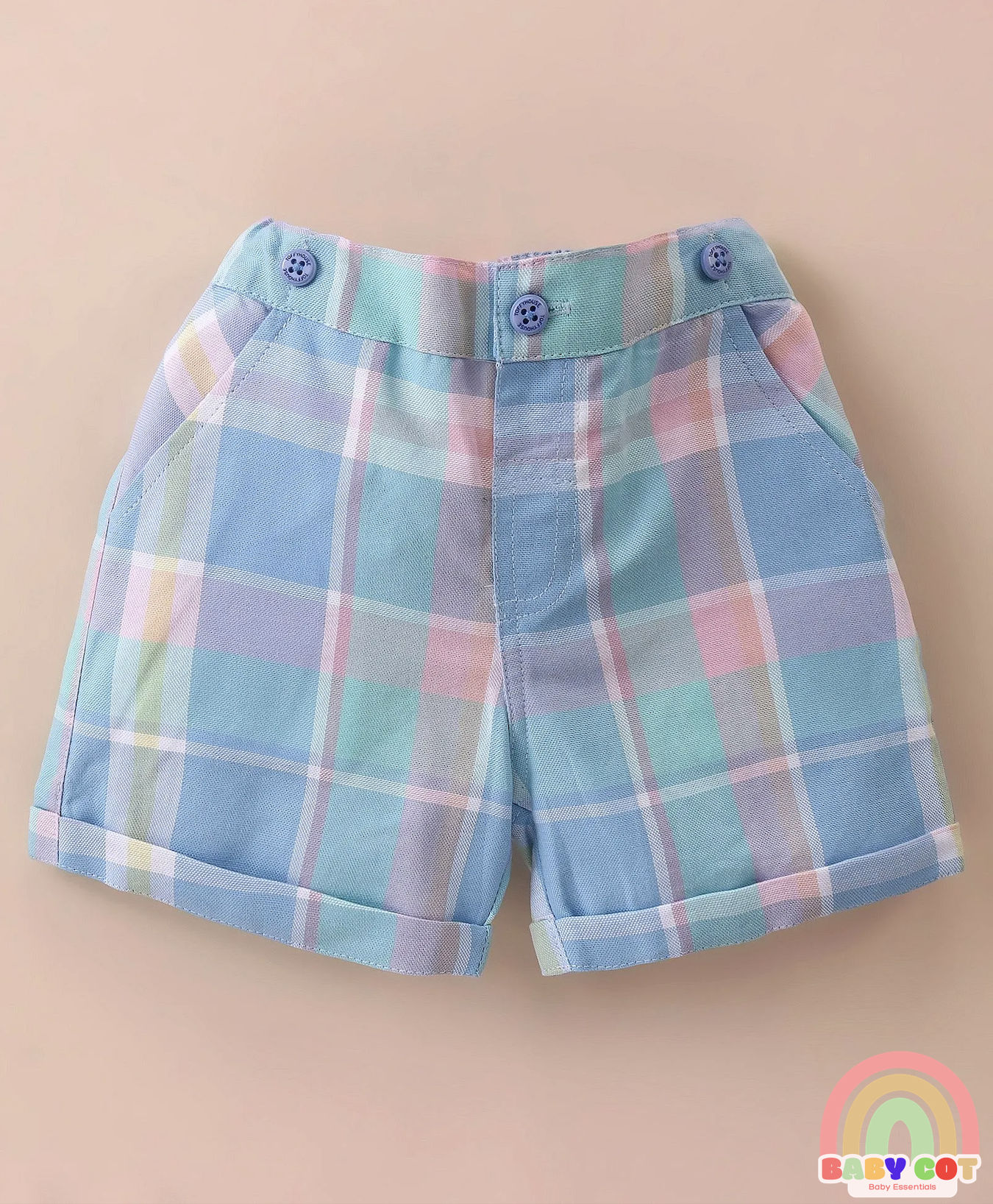 100% Cotton Knit Half Sleeves Printed Polo T-Shirt & Woven Cotton Checkered Shorts With Bow & Suspender - White & Blue