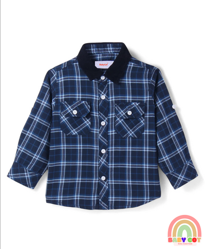 Cotton Woven Full Sleeves Checkered Shirt - Navy Blue