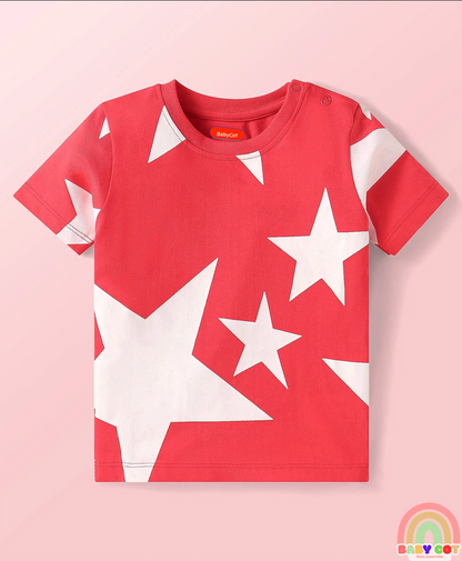 Cotton Knit Half Sleeves T-Shirts with Stripes & Star Print Pack of 5 - Blue Red & Yellow