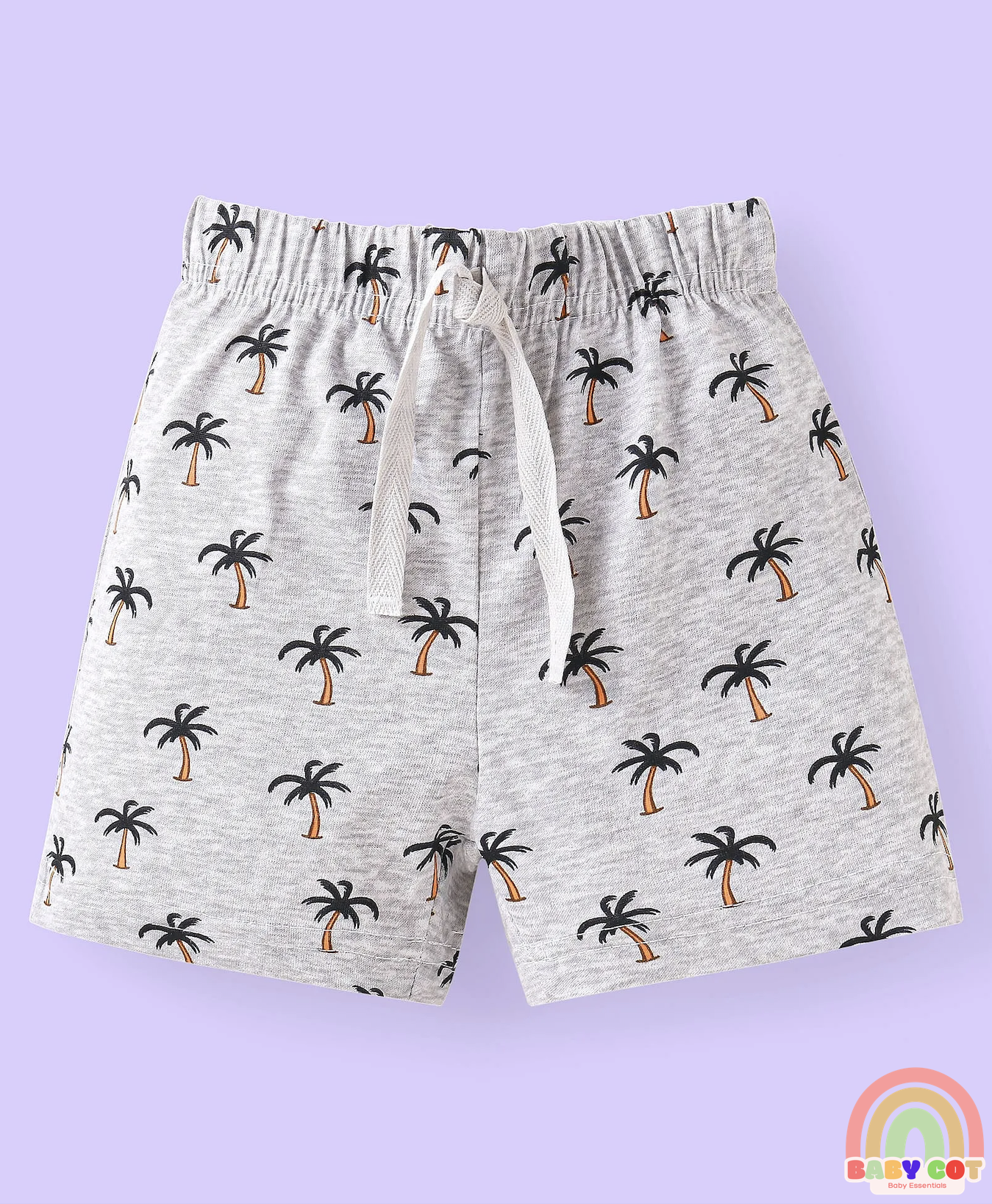 Single Jersey Knit Mid Thigh Shorts with Tropical & Text Print Pack of 3 - Black & Grey