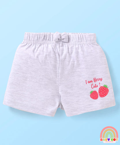 Cotton Knit Mid Thigh Shorts with Floral & Polka Dot Print & Bow Applique Pack of 3 - Pink & Grey