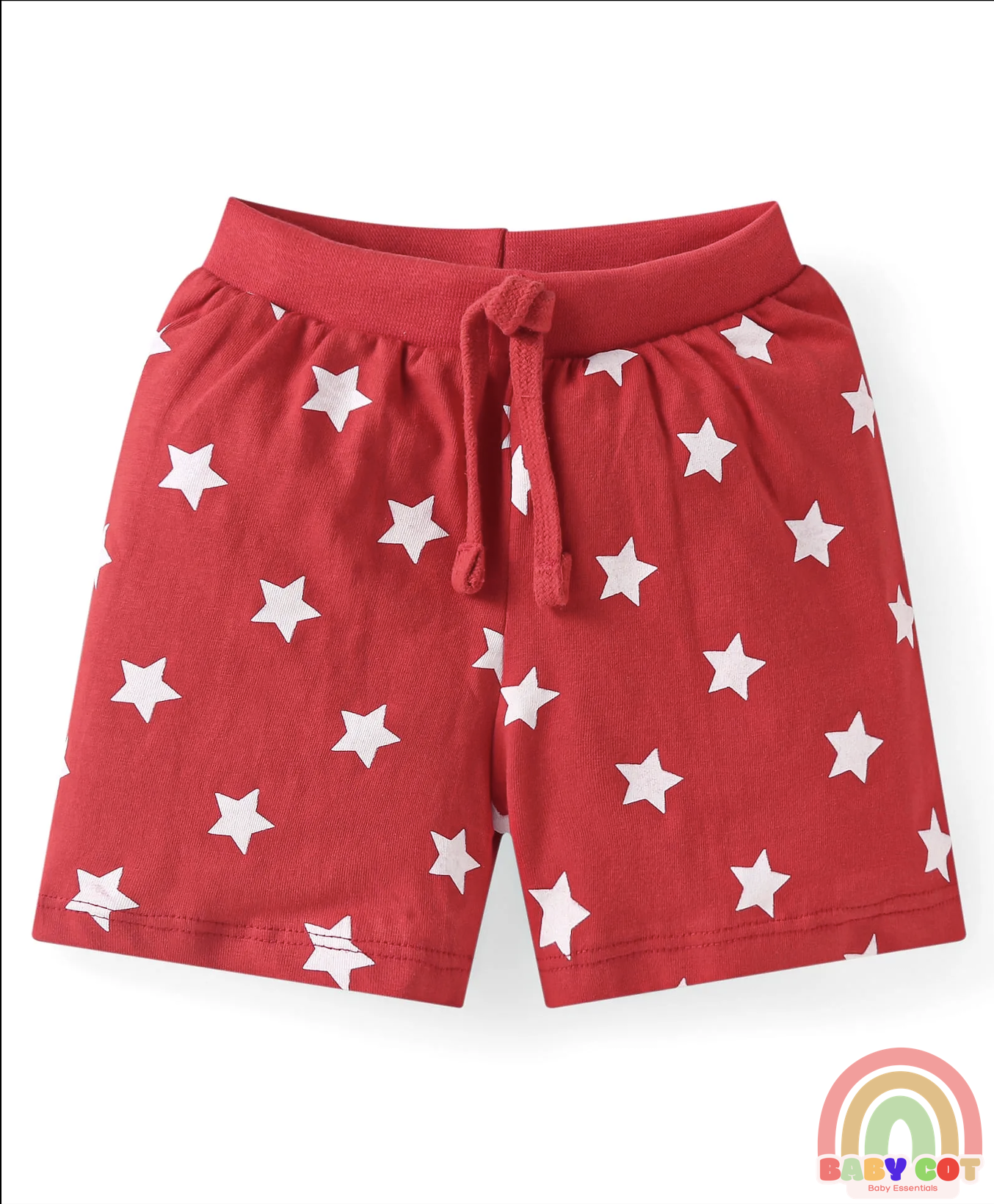 Cotton Knit Shorts with Stars Print & Stripes Pack of 3 - Yellow Red & Navy Blue