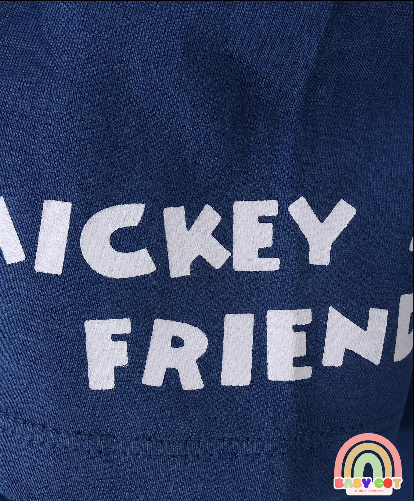 Cotton Knit Half Sleeves T-Shirt with Mickey Mouse and Family Print - Blue