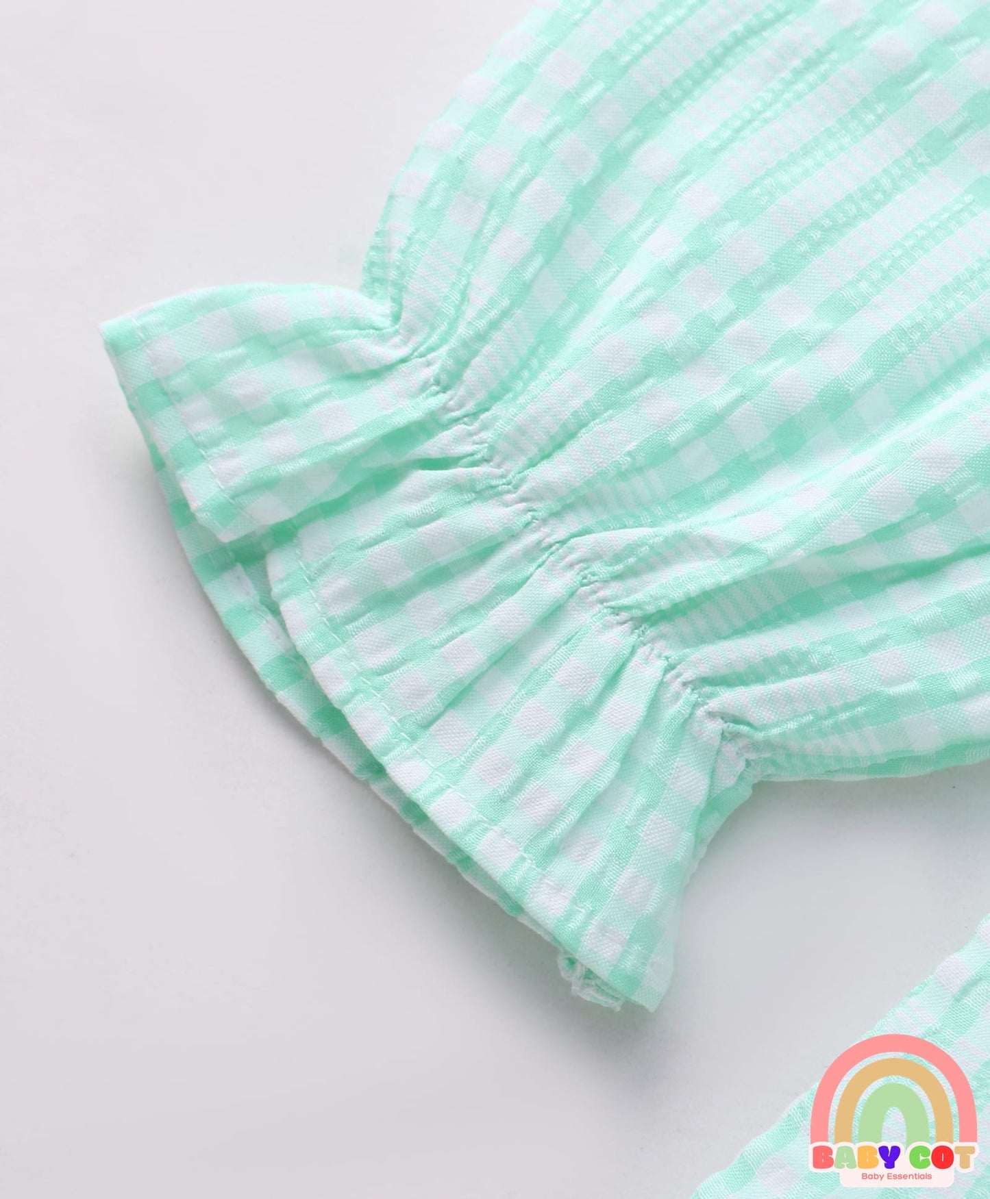 Full Sleeves Floral Embroidered Checks Top With Peter Pan Collar - Light Blue