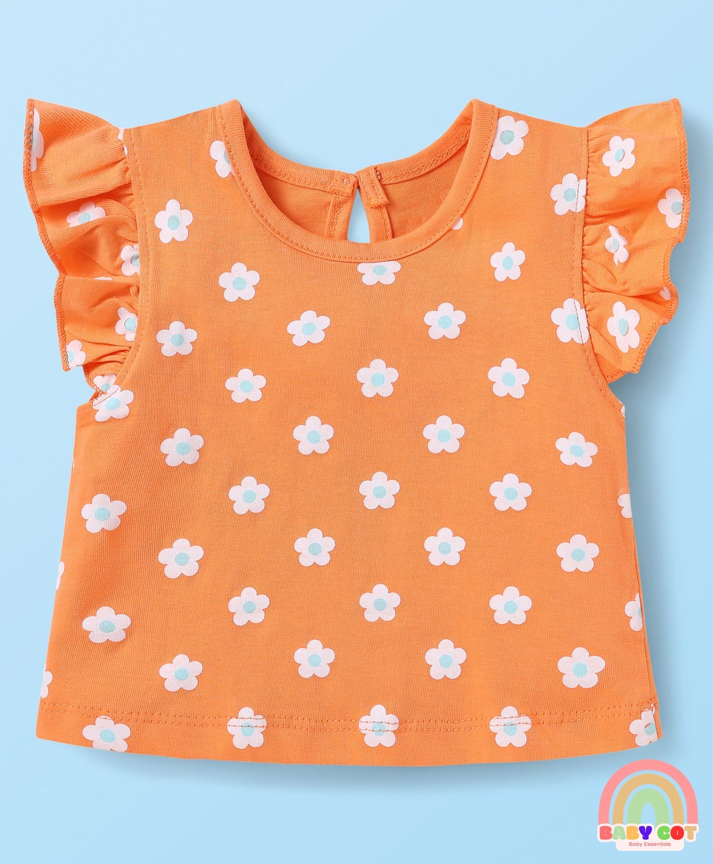 Cotton Knit Frill Sleeves T-Shirts With Floral & Heart Print Pack Of 3 - Orange & Dark Pink