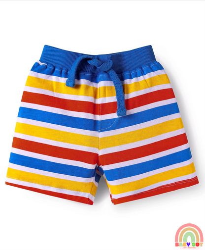 Single Jersey Knit Shorts with Stripes & Dino Print of 3 - Blue & Red