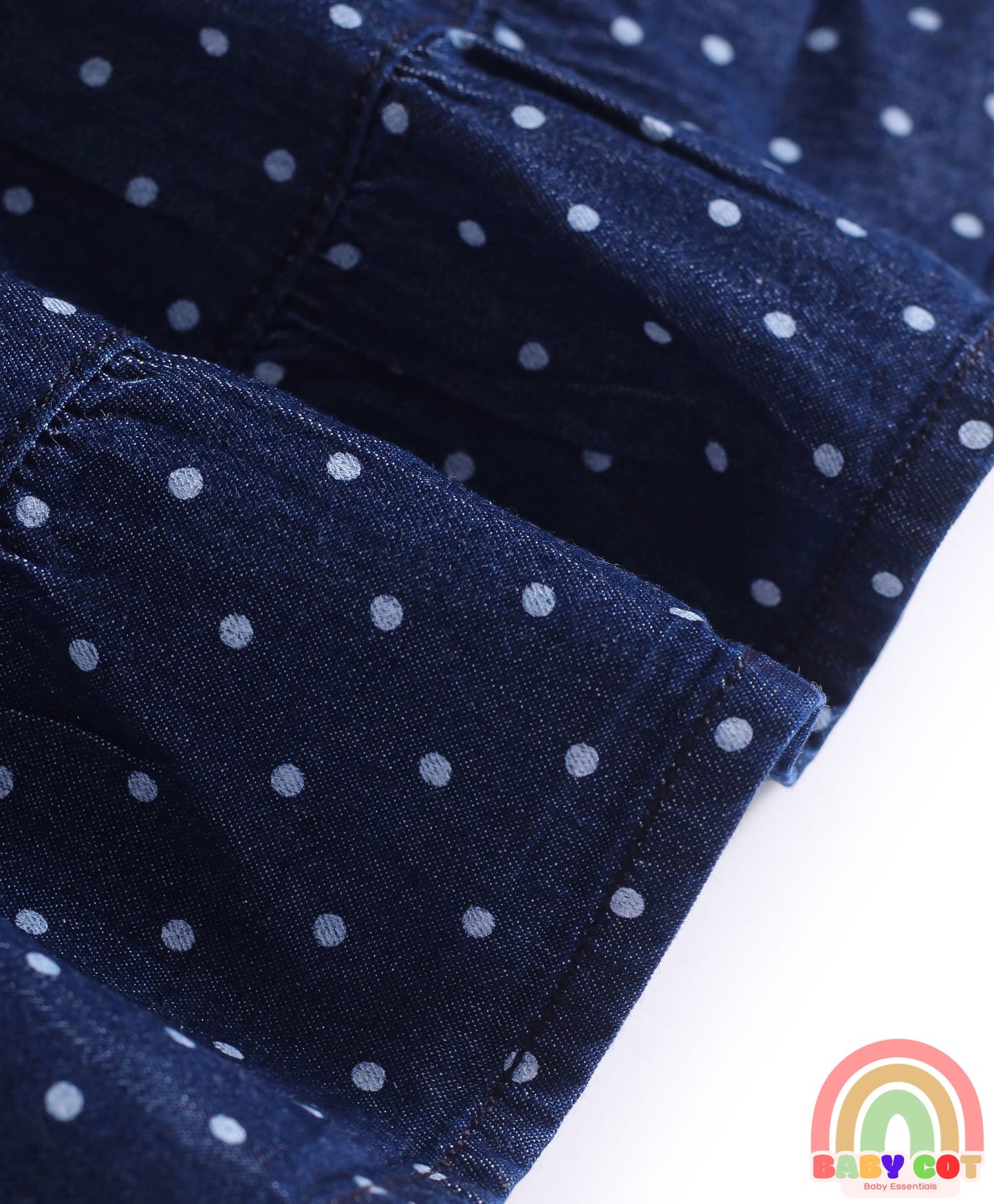 Denim Skirt with Polka Dots & Bow Applique - Navy Blue