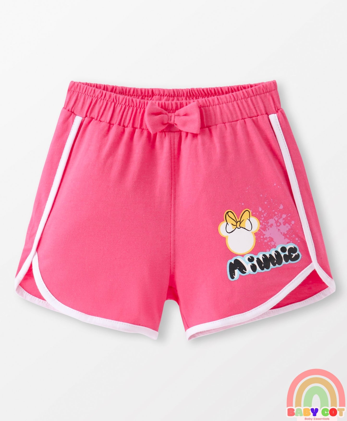 Cotton Knit Sleeveless Top & Shorts Set With Minnie Mouse Graphics & Knot Detailing - Multicolor