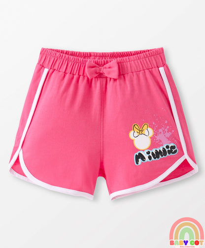 Cotton Knit Sleeveless Top & Shorts Set With Minnie Mouse Graphics & Knot Detailing - Multicolor