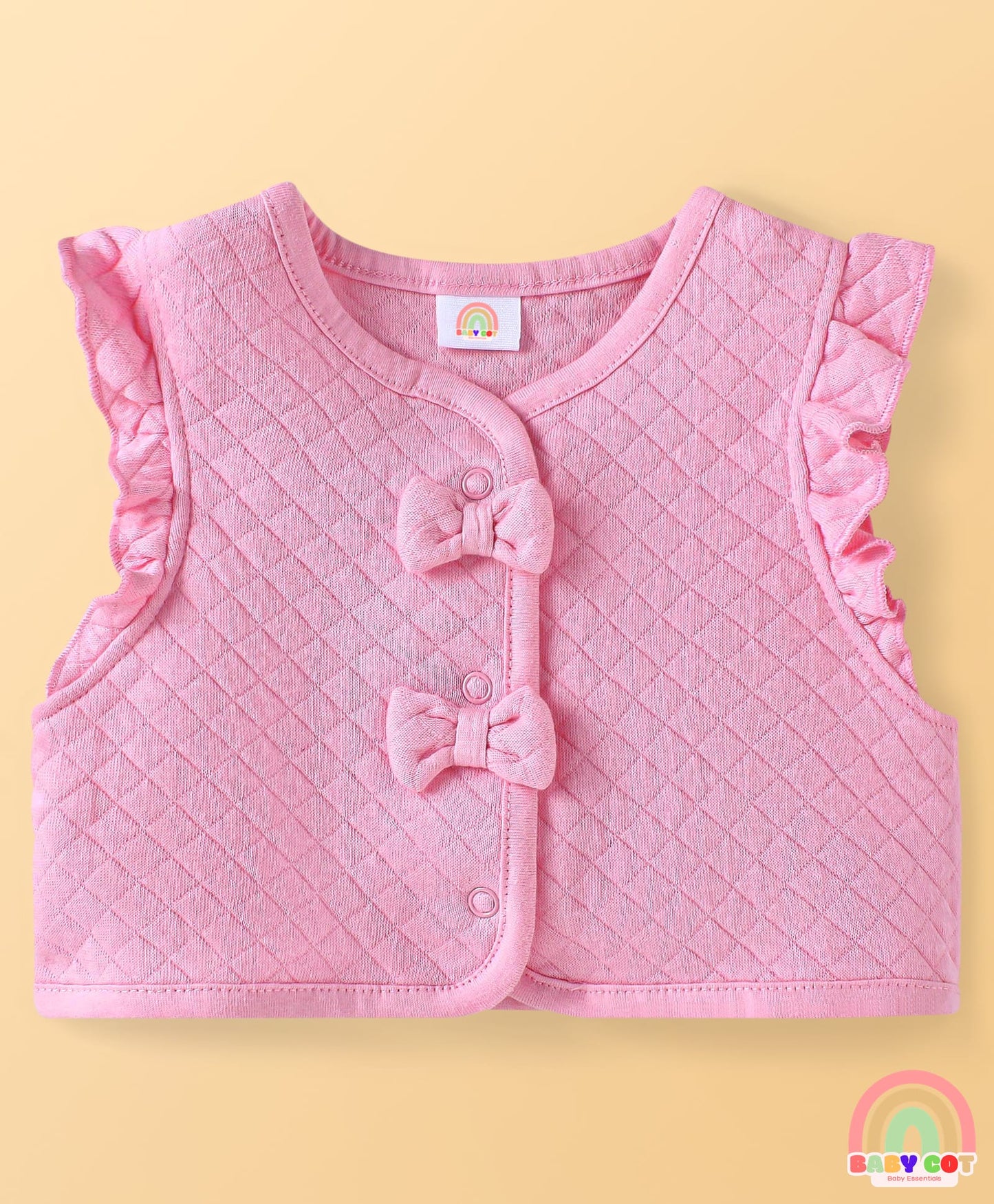 100% Cotton Knit Full Sleeves Animal Printed Top & Leggings Set with Jacket & Bow Applique - Dark Pink & White