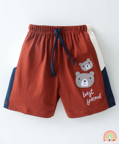 100% Cotton Half Sleeves Striped T-Shirt and Shorts Set Teddy Patch - Navy Blue