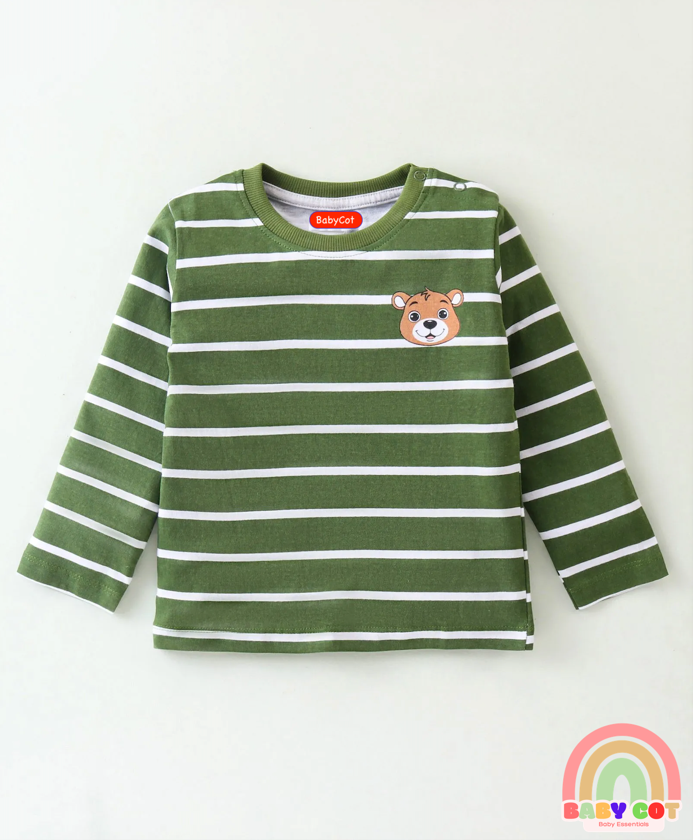 100% Cotton Knit Full Sleeves Striped T-Shirt Koala Print Pack of 3- Blue Yellow & Green