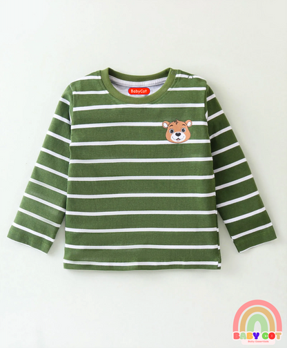 100% Cotton Knit Full Sleeves Striped T-Shirt Koala Print Pack of 3- Blue Yellow & Green