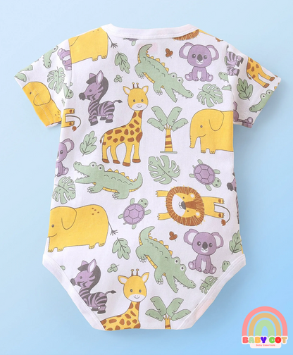 100% Cotton Knit Half Sleeves Onesies Animal Print Pack of 3 - Multicolour
