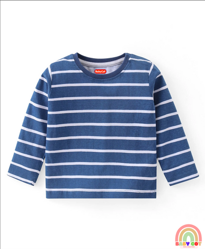 Cotton Knit Full Sleeves Striped Text & Bear Printed T-Shirts Pack of 3 - Red Yellow & Navy Blue