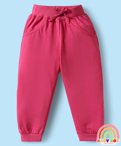 100% Cotton Knit Half Sleeves Floral Printed T-Shirt & Lounge Pant Set - White & Dark Pink