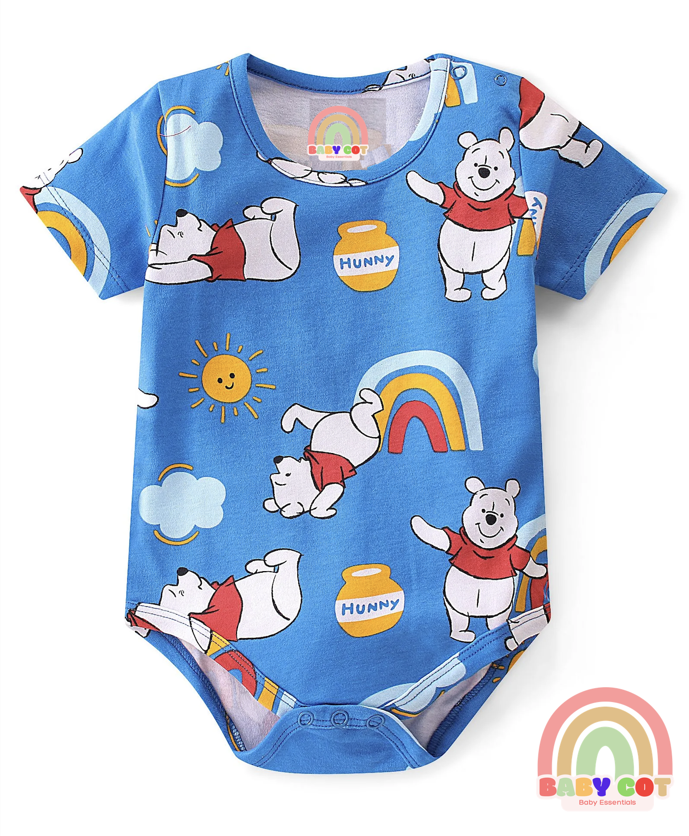 Cotton Interlock Knit Half Sleeves Onesies with Winnie The Pooh Graphics Pack of 3 - Multicolour
