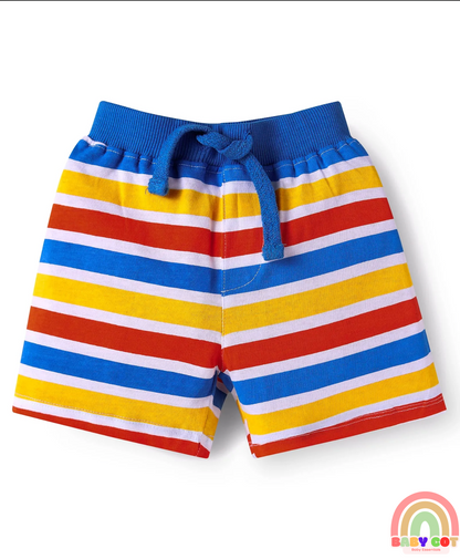 Single Jersey Knit Shorts with Stripes & Dino Print of 3 - Blue & Red
