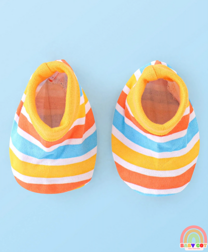 100% Cotton Cap Mittens And Booties Striped - Yellow